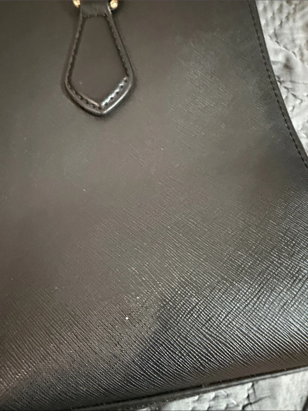 Michael Kors Black Saffiano Satchel with Gold Chain Accent